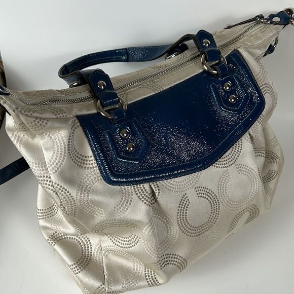 COACH ASHLEY Signature C Cloth Satchel shoulder bag Ivory/Peacock cross body - Picture 4 of 16